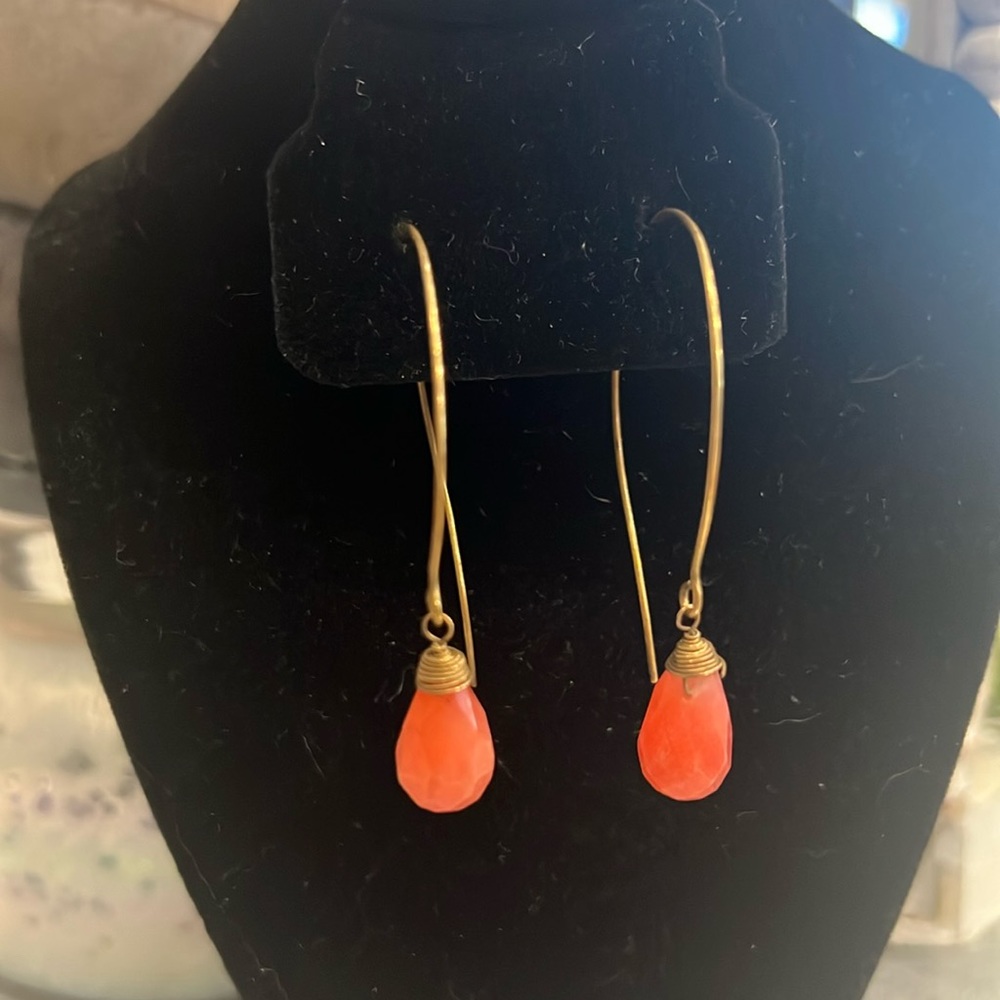Anthropologie Gold Open Hoops with Coral Jewels
